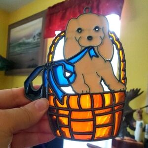 Puppy in a basket Suncatcher